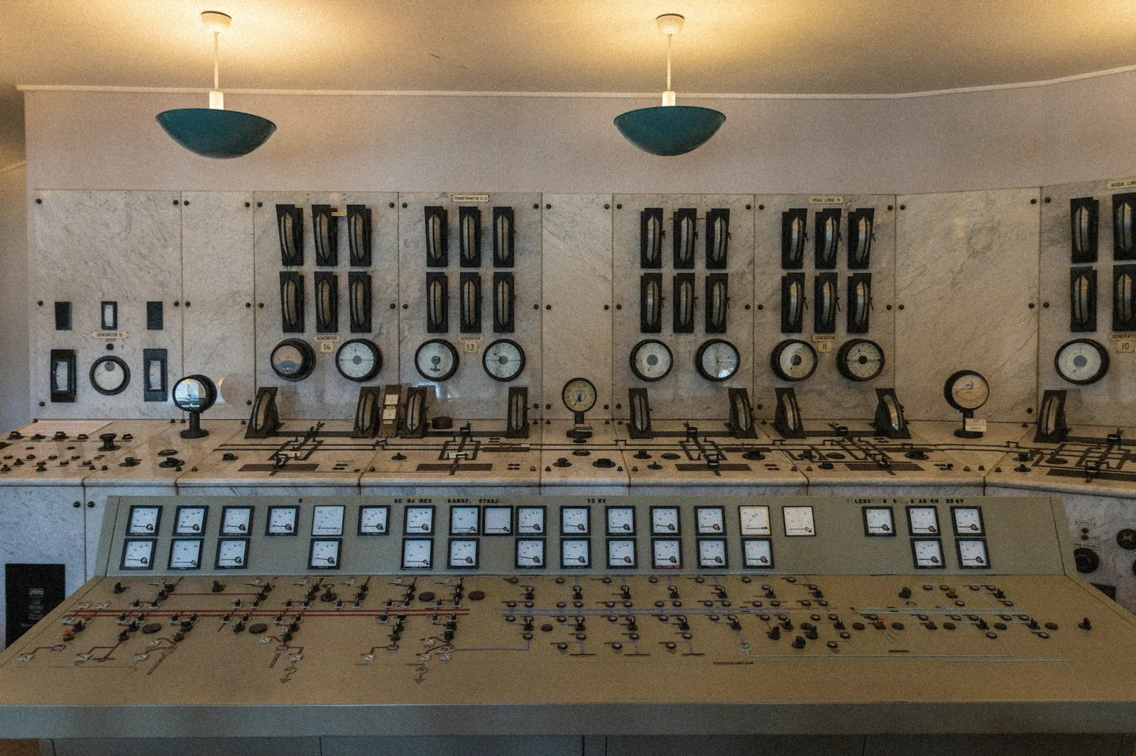 Plant control room with analog panels